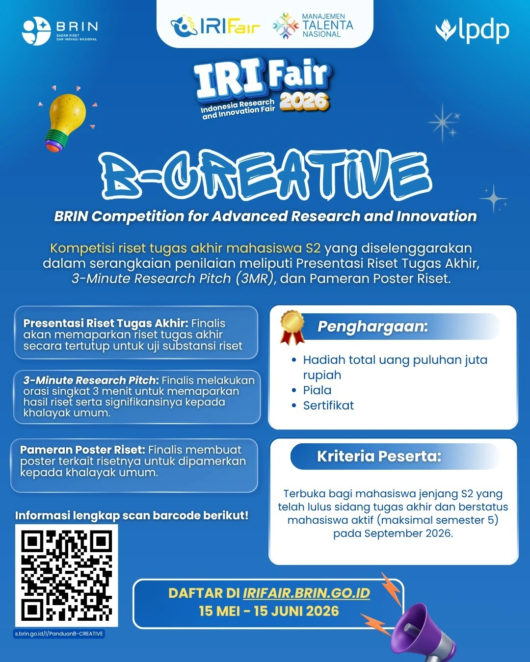 BRIN Opens Registration for B-Creative Competition at Indonesia Research and Innovation Fair (IRI Fair) 2026